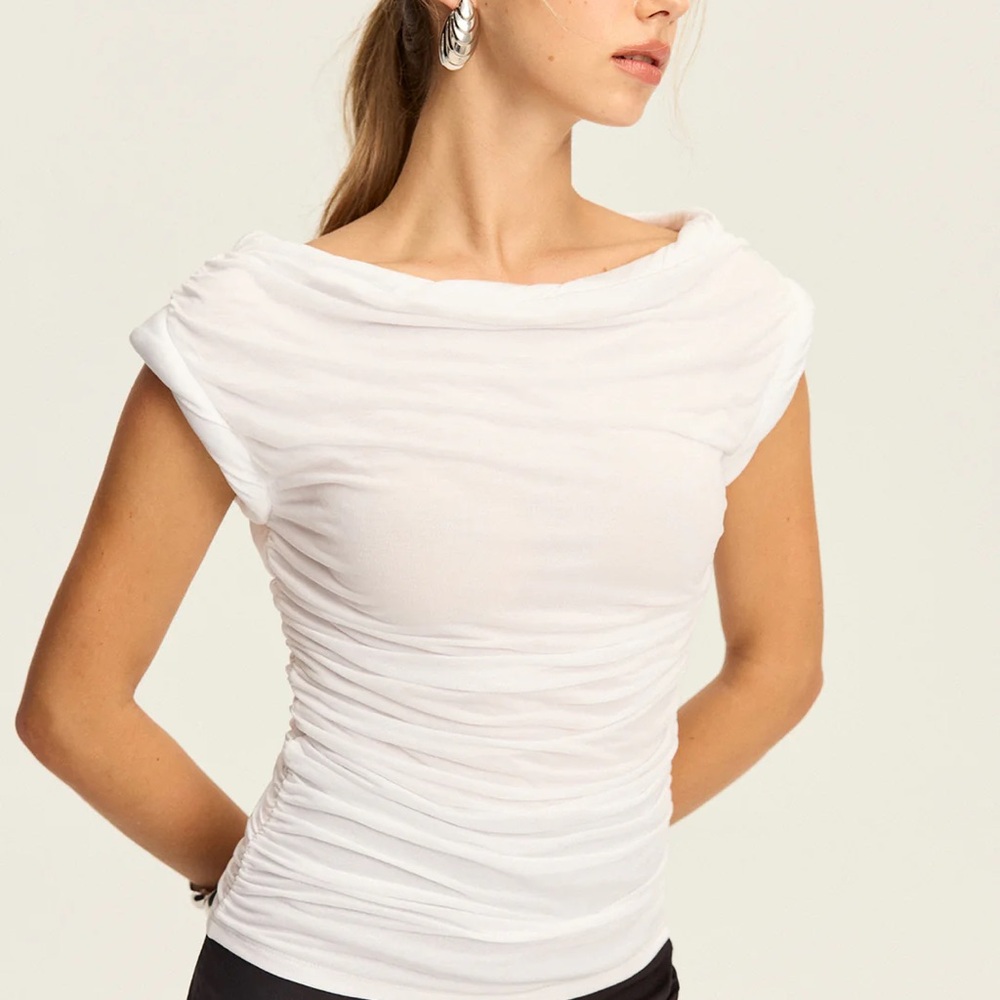 Commense Medium Draped Neck Ruched Top NWT$32